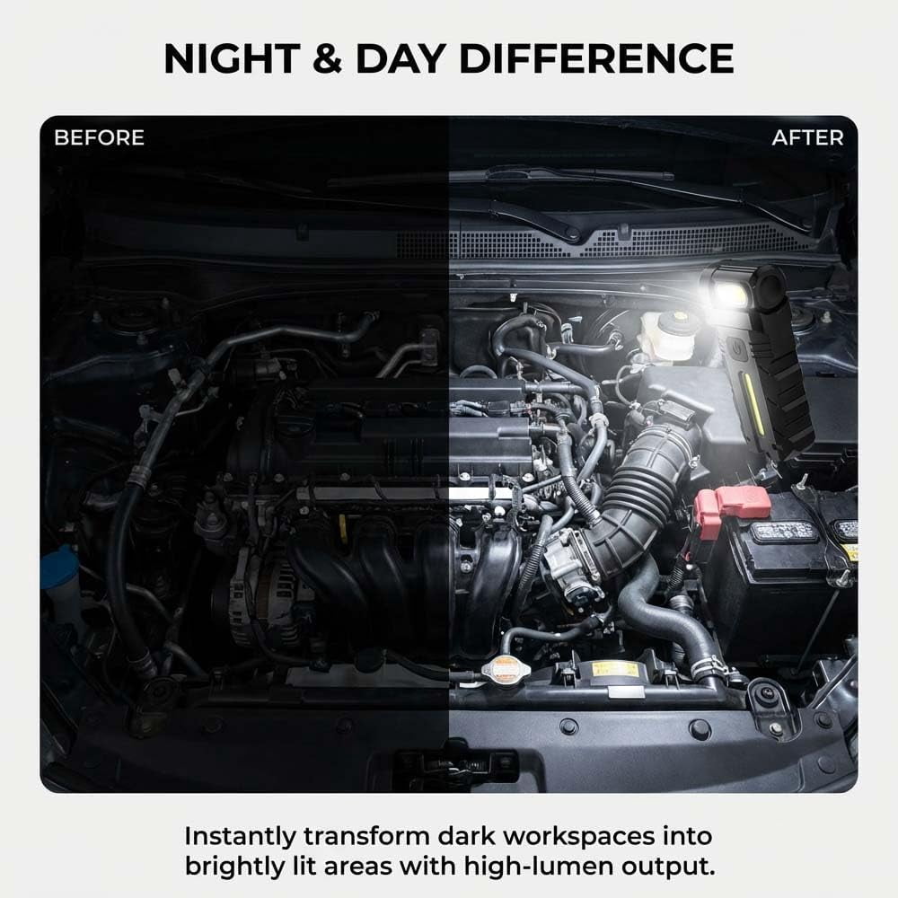 180° Rotating Head LED Work Light, Rechargeable Dual Light Magnetic Flashlight with Pen Clip, Portable EDC Pocket Torch for Hiking Working (DC10x2)