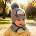 thumbnail image 4 of Baby Kids Winter Warm Hats, Infant Toddler Children Pom Pom Beanie Knit Cap Girls Boys-2 piece, 4 of 10