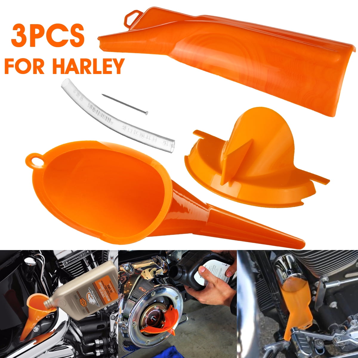- 3pcs Set Orange Carkio Crankcase Fill Primary Case Drip-Free Oil Funnel Filter Wrench Compatible with for Harley