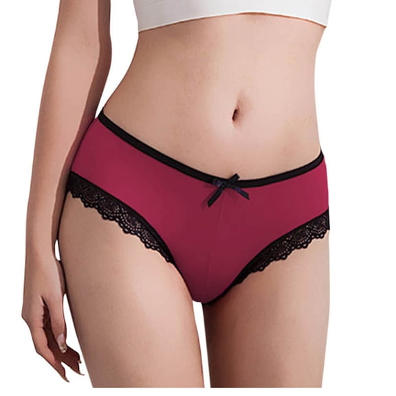 Nilvkv Womens Panties, Womens Underwear, Regular Low Rise Brief Solid Lace Bow Decor Comfort Single Daily Red L