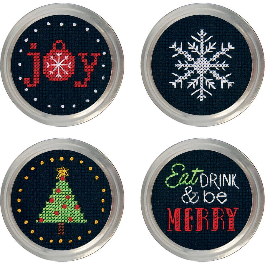 Holiday Cheer Jar Topper Counted CrossStitch Kit, Set of 4 Walmart