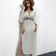 thumbnail image 4 of Women'S Embroidered Floral Maxi Dress, White, Loose Fit, V-Neck White S, 4 of 10