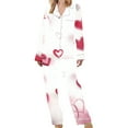 thumbnail image 4 of snilers Lounge Sets for Women 2 Piece Pajama Set Fashion Hearts Print Long Sleeve Button Down Shirts and Straight Leg Pants Matching Pjs Set Valentine's Day Clothes, 4 of 8