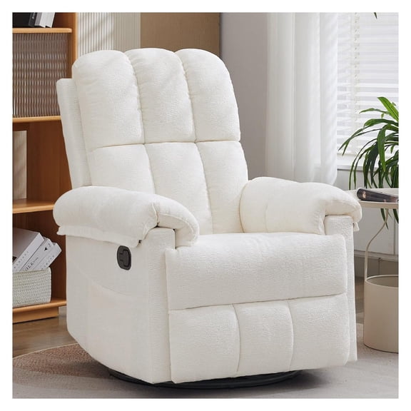 Recliner Chair, Swivel Rocker Recliner Chair for Adults, Small Recliners for Small Spaces, Upholstered Manual Recliner with Side Pockets, Rocking Chair for Living Room, Chenille, Beige