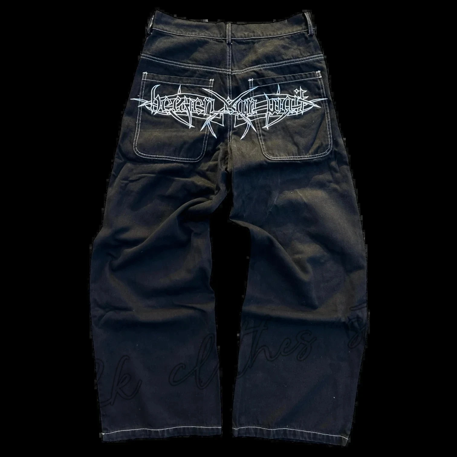 Y2K Skull Embroidery Jeans Men Hip Hop Retro Baggy Harajuku Gothic