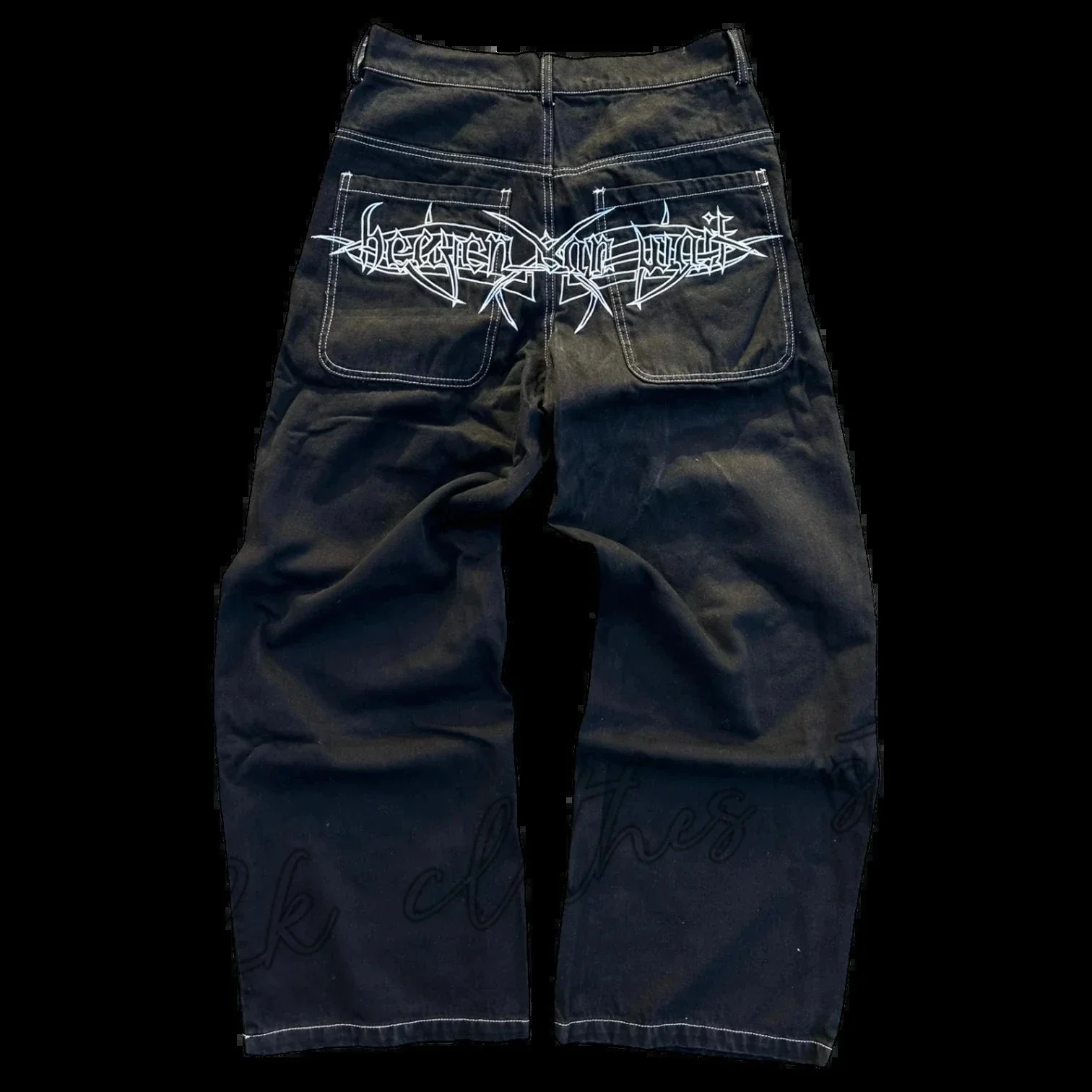 Y2K Skull Embroidery Jeans Men Hip Hop Retro Baggy Harajuku Gothic