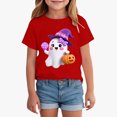 thumbnail image 6 of xaweyi Girls Crew Neck Short Sleeve T Shirt Halloween Ghost Pumpkin Cute Cartoon Graphic Kids Casual Tee, 6 of 8