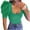 Green, variant on Pejock Women 2023 Summer Tops T-shirt Low Cut Round Neck Bubble Sleeve Threaded Stitching Slim Fitting Short Sleeved T-shirts Khaki L (US Size:8)