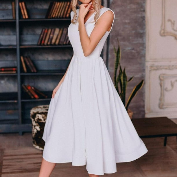 Vestido de fiesta formal para mujer Vestido de tirantes tipo tunica de cintura media Traje de vacaciones de estilo sexy FLhrweasw Nuevo Walmart en linea