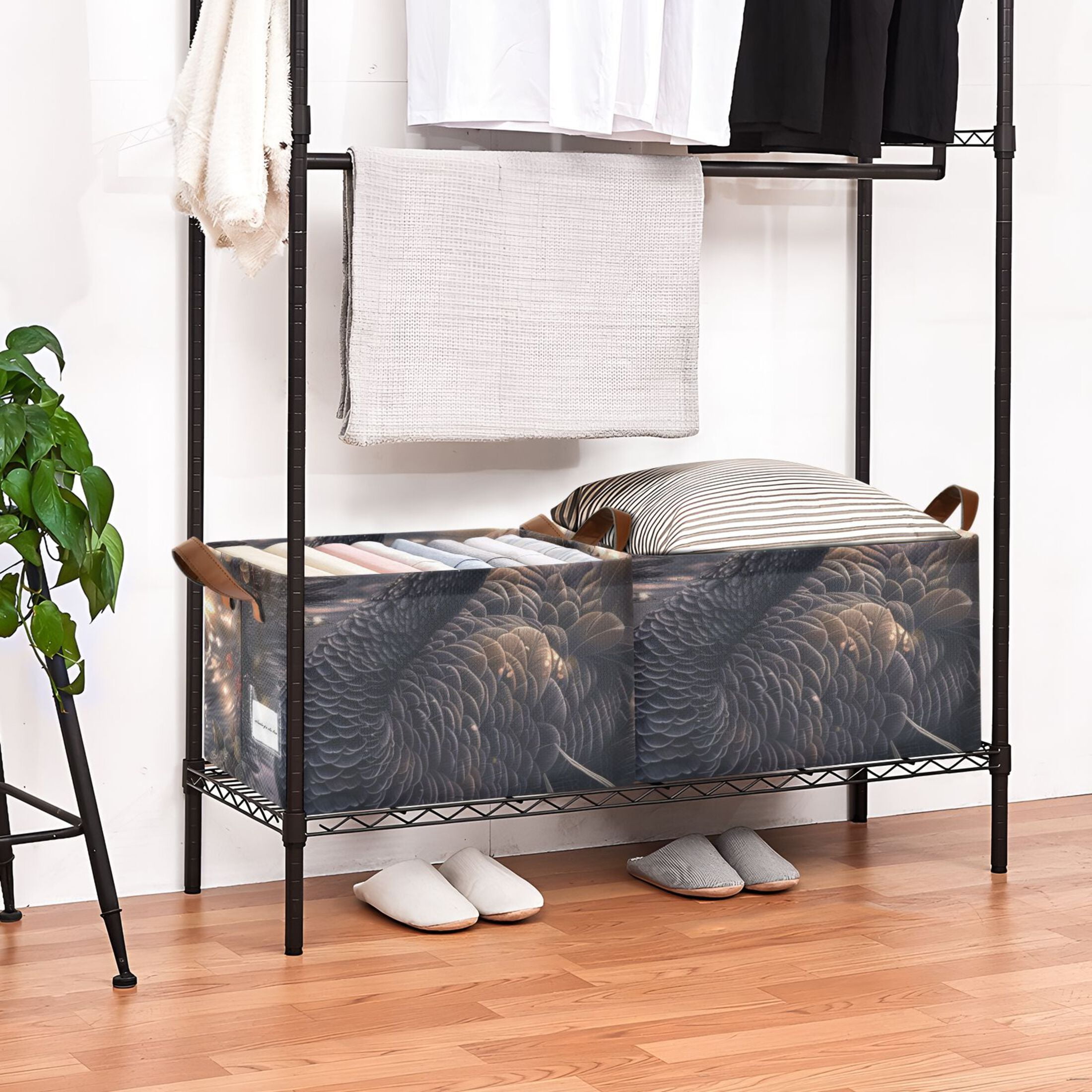 Black Swan Foldable Storage Large Fabric Storage Baskets Organizer Storage Bins with Handles for Shelves