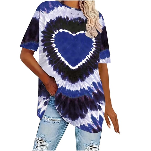 Womens Oversized Tee Shirts Tie Dye Shirt Short Sleeve Casual Summer Tops Y2k Going Out Outfits Blue, 5XL