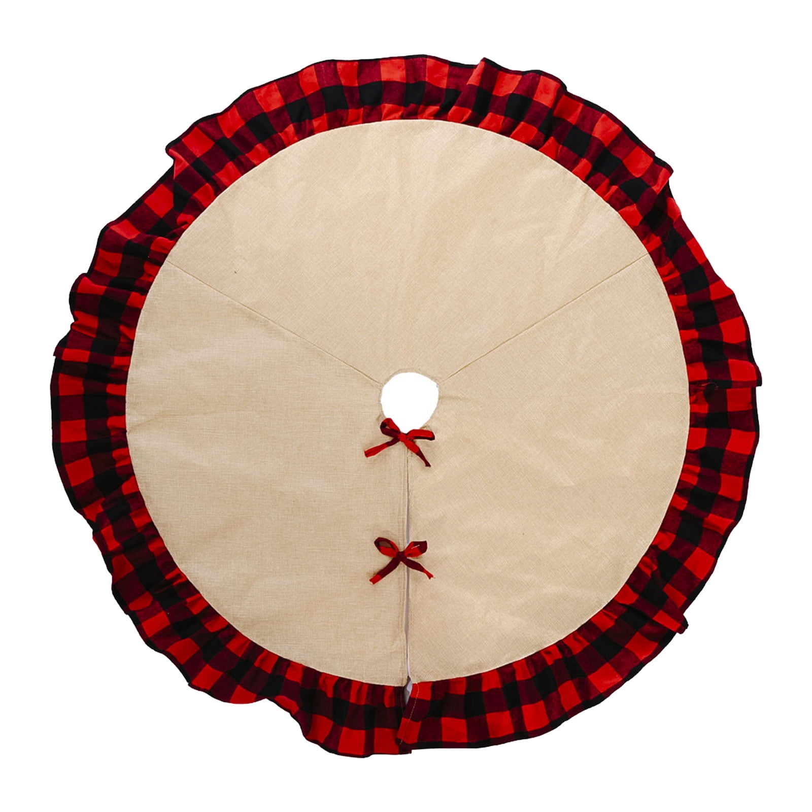 Nuolin Black and white pompom border plaid tree skirt small tree bottom