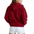 thumbnail image 3 of Scyoekwg Sherpa Jacket Women Fleece Zip Up Thermal Jackets Casual Long Sleeve Warm Drawstring Hooded Winter Coats with Pockets (Red,XL), 3 of 7