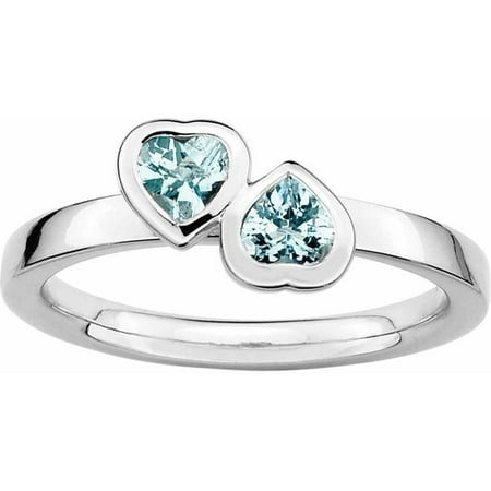 Sterling Silver Stackable Expressions Aquamarine Double Heart Ring