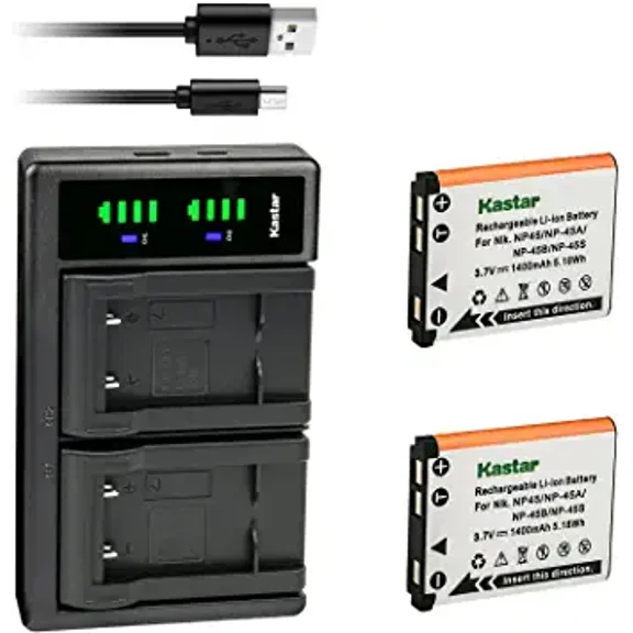 Kastar 2-Pack Battery and LTD2 USB Charger Compatible with Fujifilm NP-45 NP-45A NP-45B NP-45S, Fujifilm FinePix J26 FinePix J27 FinePix J28 FinePix J29 FinePix J30 FinePix J32 FinePix J35 FinePix J38