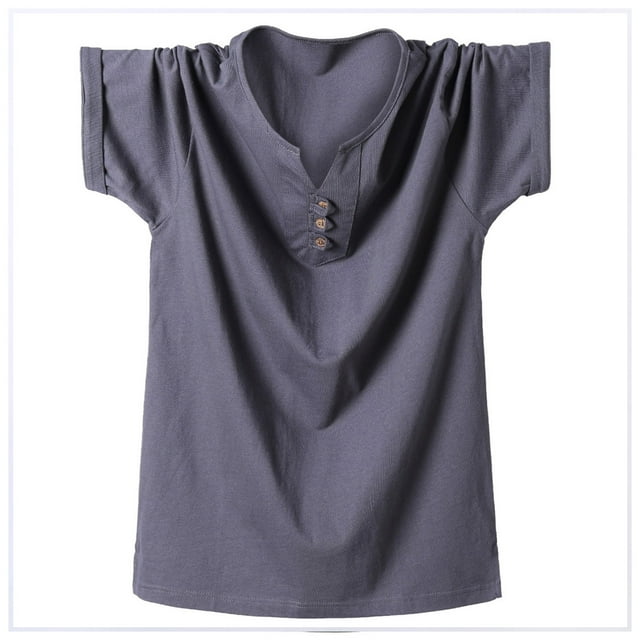 pstuiky camisetas para hombre, Camisa de manga corta para hombre, color liso, 3 botones, cuello alto camisetas de hombre xxxxxxxl