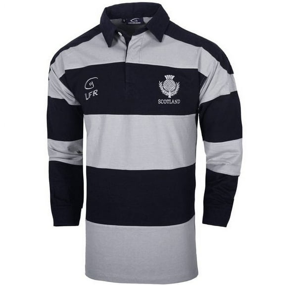 Malham Scotland Thistle Longsleeve Striped Rugby Shirt for Men 100% Cotton