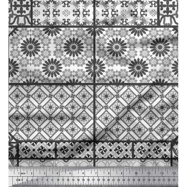 Soimoi Silk Fabric Geometric,Damask & Mandala Patchwork Decor Fabric Printed Yard 42 Inch Wide