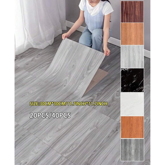 20 Piece Peel and Stick Vinyl Flooring Tiles - 3D Wood Grain Retro European Simple, Waterproof Wear-Resistant Non-Slip, DIY Decorative Floor Stickers for Kitchen, Bathroom, Bedroom, Living Room & Fur