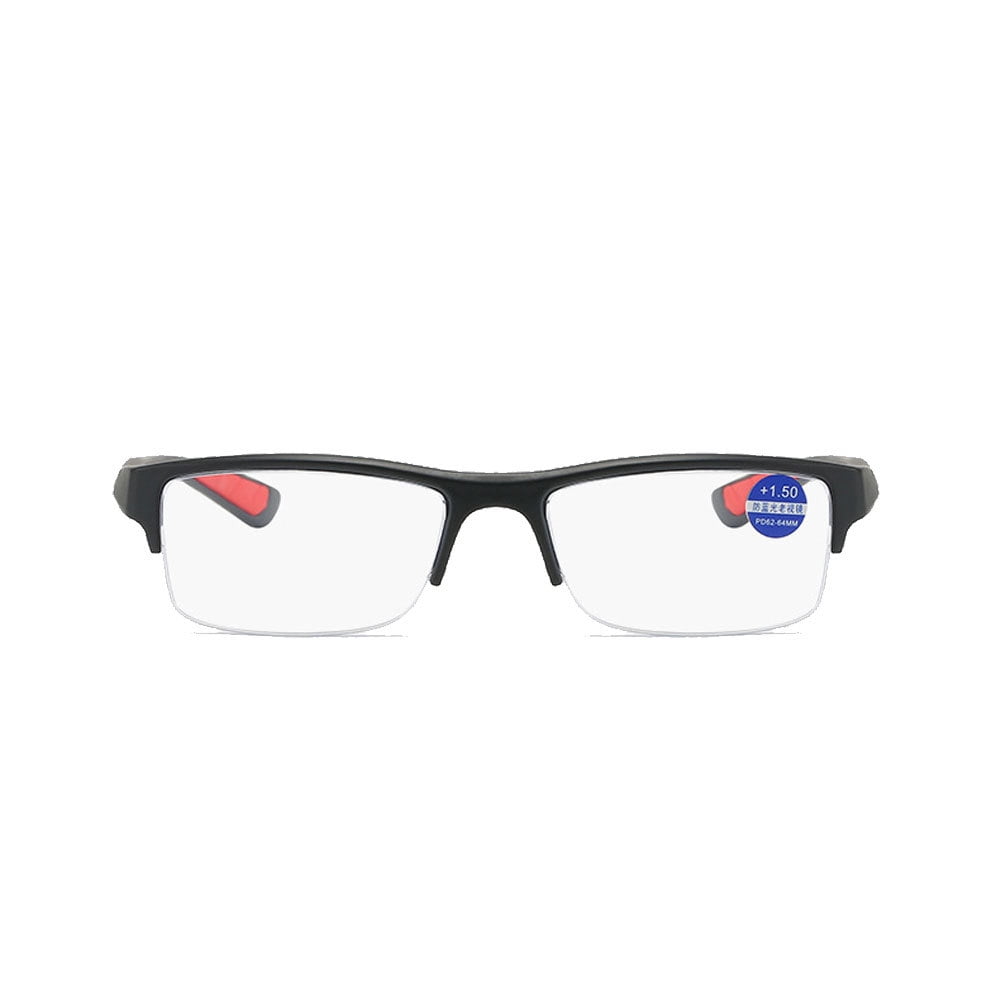 3 Pack Mens Half Rimless Sport Reading Glasses +2.0, Black Plastic Readers 2.0