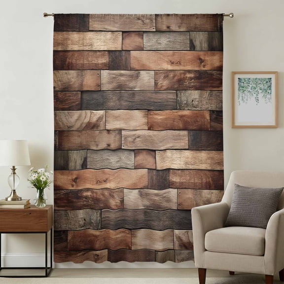 Western Barn Door Sheer Curtains 96 Inches Long, Vintage Farmhouses Wooden Door Brown Light Filering Curtains, Privacy Drapes Simi Floor to Veiling Curtain for Living Room Bedroom Window Treatment