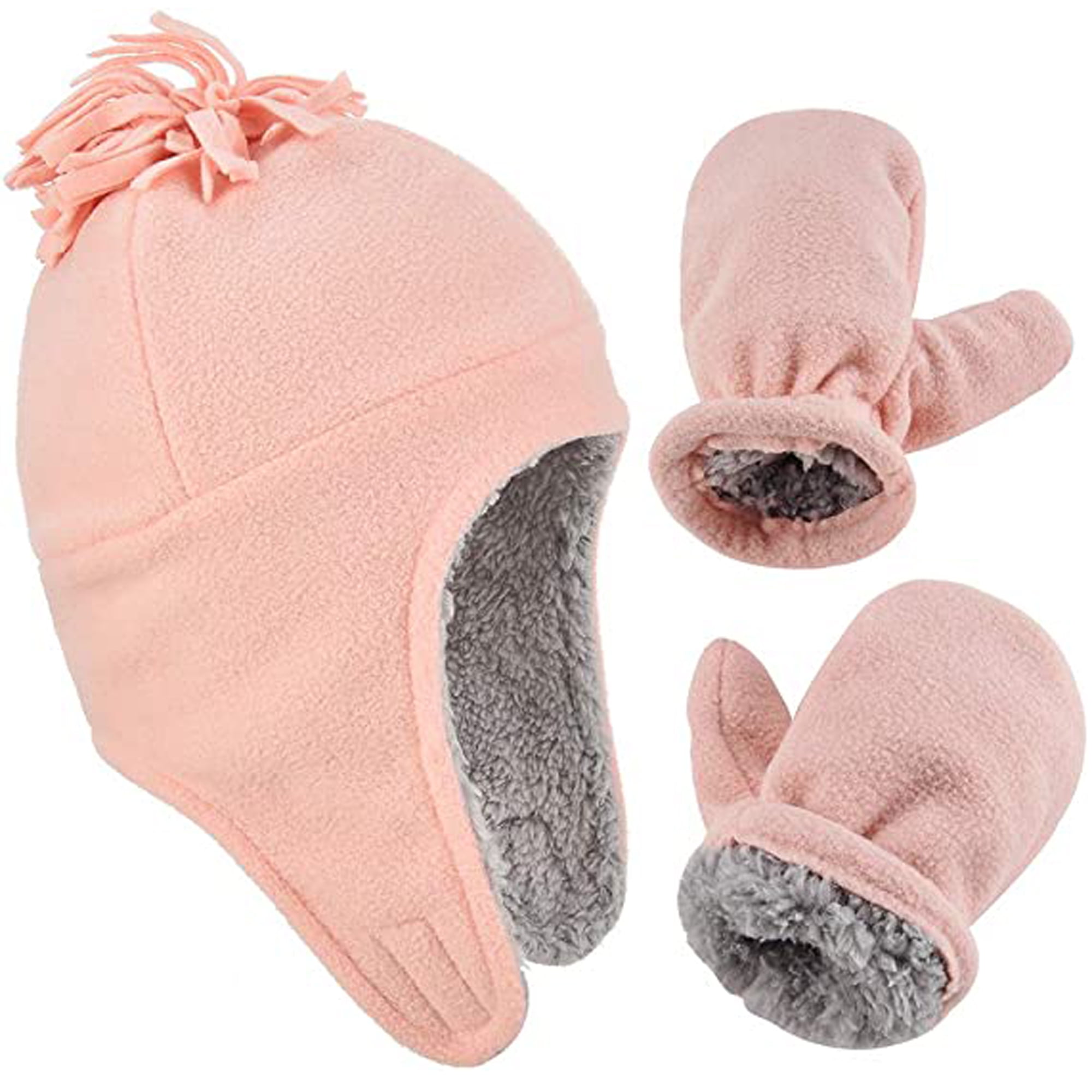 Baby Toddler Kids Girls Boys Hats and Gloves Set Winter Knit Earflap