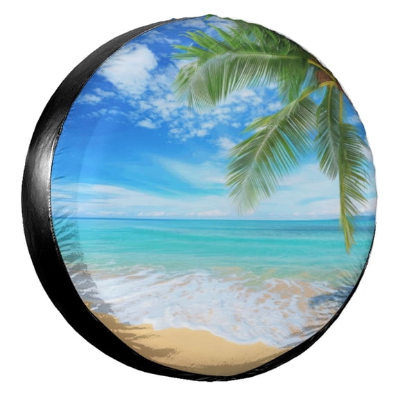 KAKALAD Tropical Beach And Palm Tree 02 Spare Tire Cover Universal Vehicle Accessories Buckle Car Tools 14”in