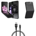 thumbnail image 1 of Bemz Premium Bundle for Samsung Galaxy Z Flip 3 5G: Slim Snap-On Protector Case (Skull Wings), Rear Camera Glass Protector, Nylon Braided USB-C to USB-A Cable (3 Feet), 1 of 8