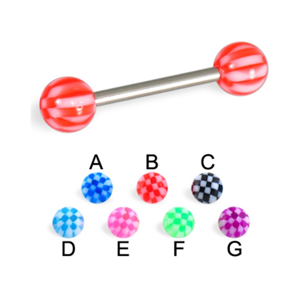 Checker Tongue Barbell, 14 Ga,Light Blue D
