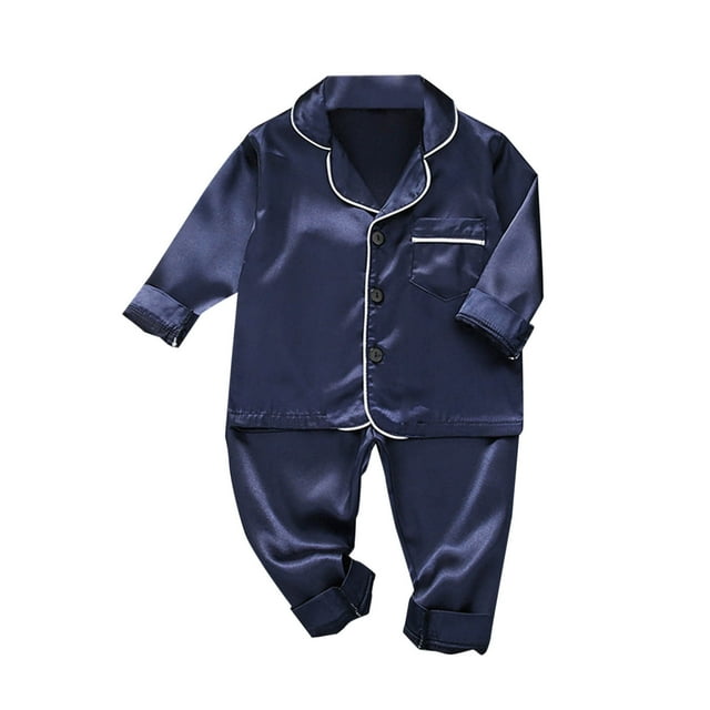 Odeerbi 1-5 Años Niños Niñas Pijama de Satén Con Solapa Entallada Camisa de Manga Larga Conjunto Suave Seda Ropa de Dormir Seda Conjuntos de Pijamas de Dos Piezas