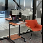 Stand Up Desk Store Rolling Adjustable Height Two Tier Standing Desk Computer Workstation (Black Frame/Teak Top, 24 Wide)