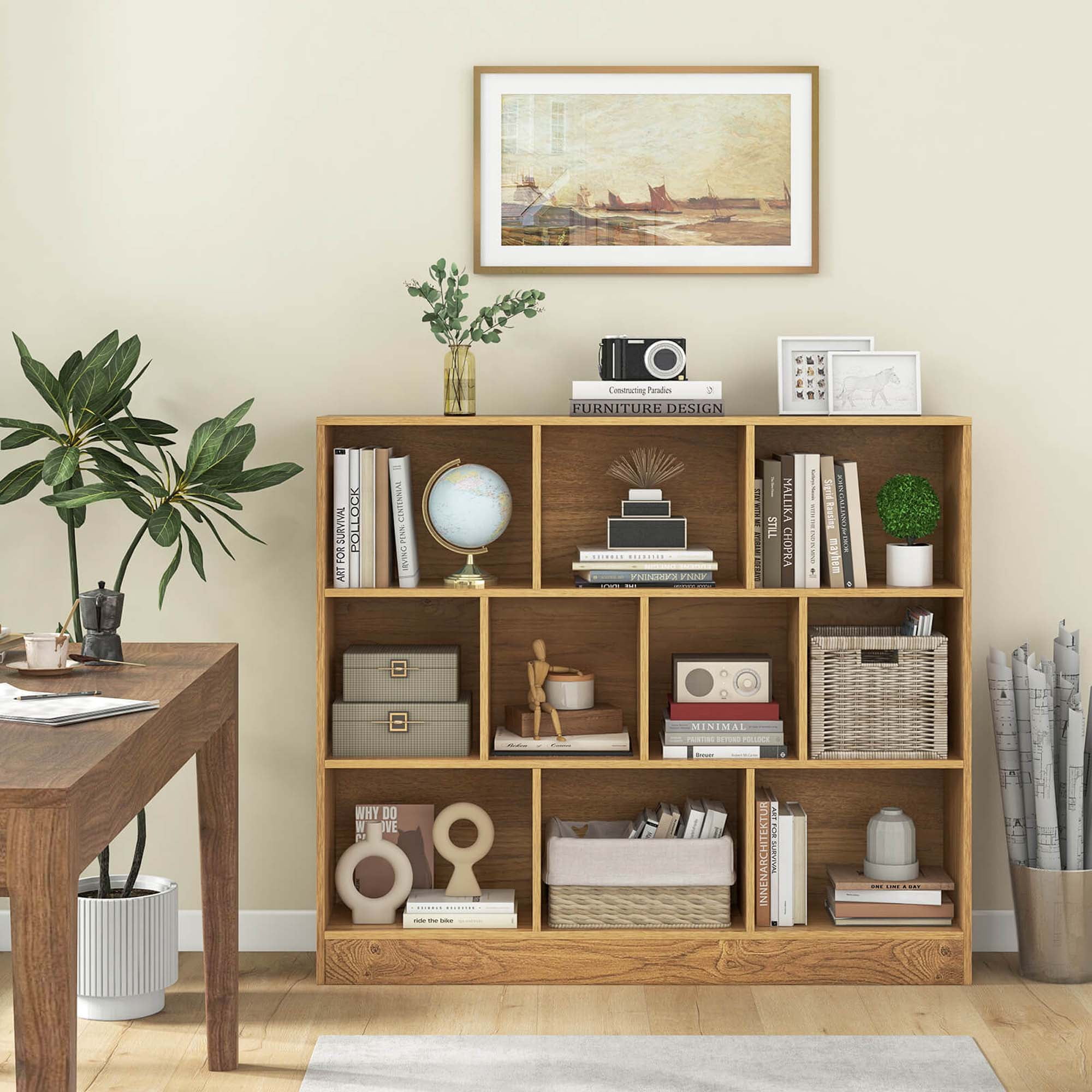 Costway 10-Cube Bookcase for Kids 41"Wooden Toy Storage Organizer for Kid’s Room Natural