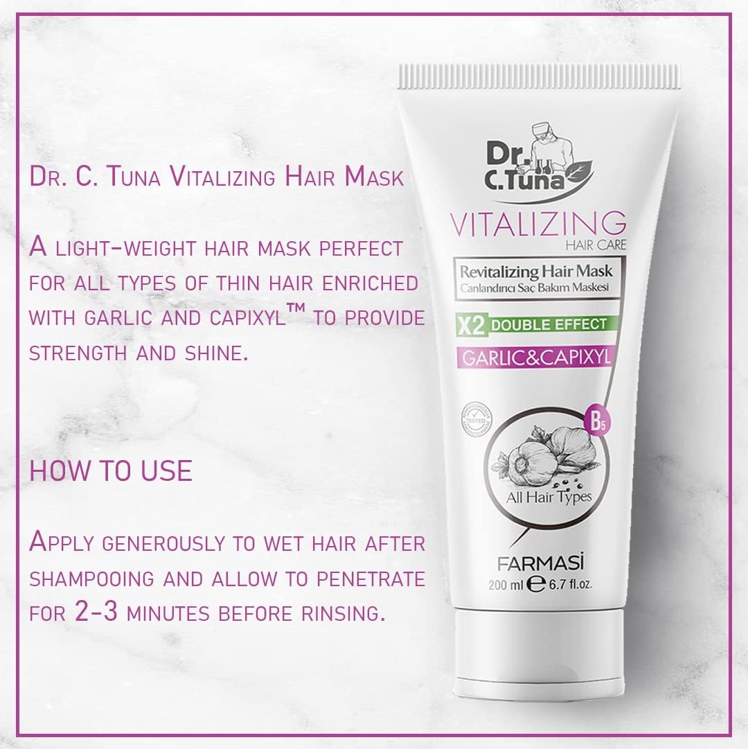 Farmasi Dr. C. Tuna Vitalizing Revitalizing Garlic & Capixyl Hair Mask – Deep Repair Treatment, 6.7 fl oz / 200 ml