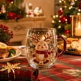 thumbnail image 5 of Christmas Themed Glass Mug with Handle, Christmas Motif Glass Coffee Cup, Santa Reindeer Christmas Tree Snowman Embossed Holiday Drinking Glass, Thickened Clear Glass Festive Winter Beverage Mug, 5 of 8