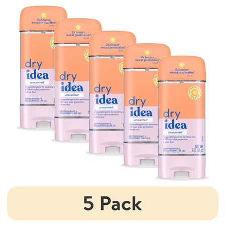 (5 pack) Dry Idea Gel Deodorant & Antiperspirant, Unscented for Sensitive Skin, 3 oz.