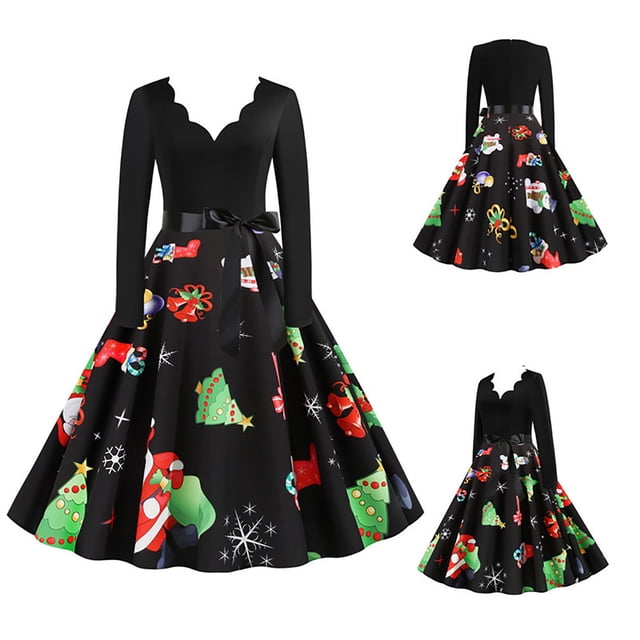 TopLLC Costume d'Halloween pour Femmes Imprimé Vintage Manches Longues Col en V Robe de Soirée de Noël Robe Gothique Renaissance Robe Steampunk Médiévale