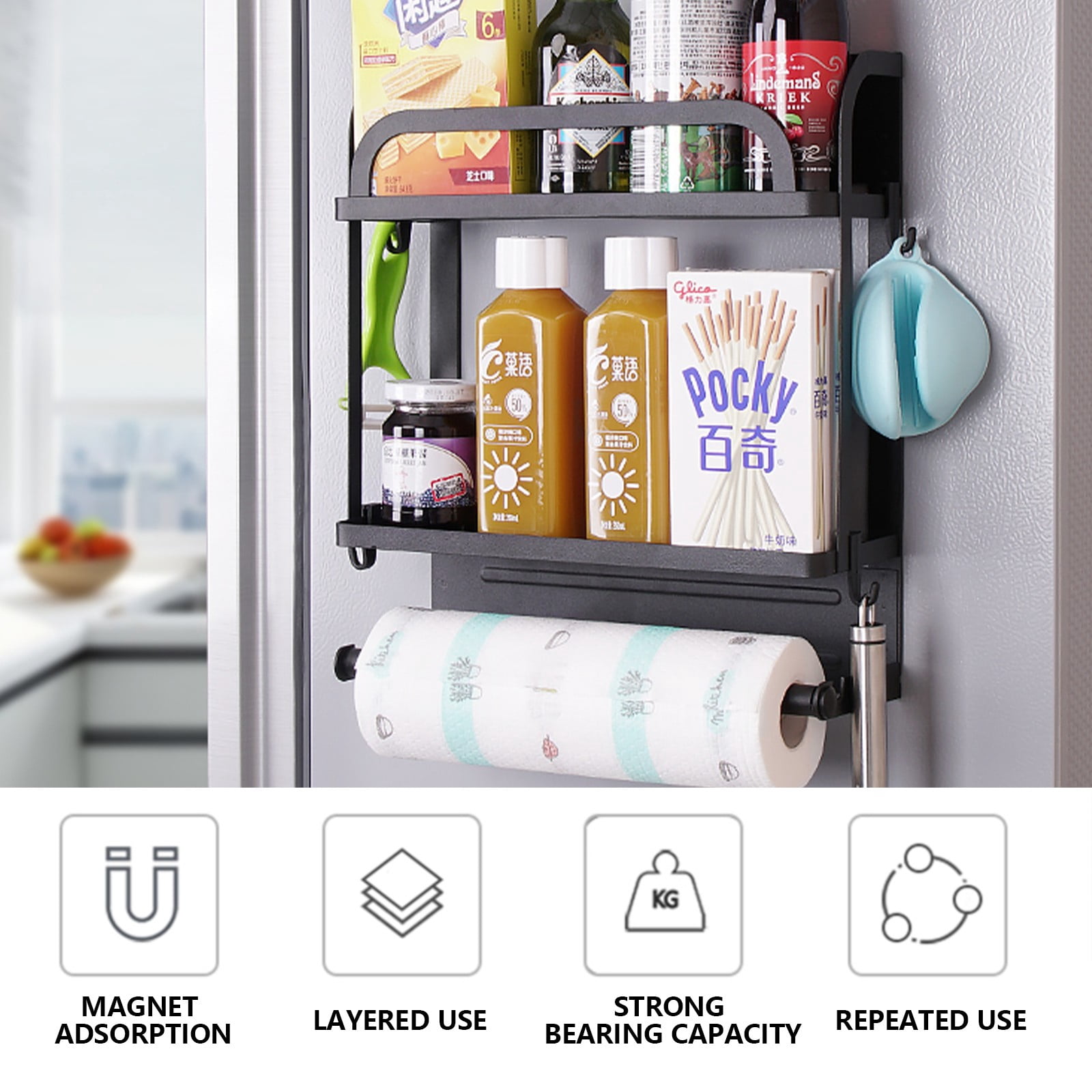 LYINGF Magnetic Spice Rack for Refrigerator, Kitchen Organizer and Storage Shelf for Fridge and Oven, Space-Saving Fridge Organizer for Spices, Condiment Packets, and Small Jars