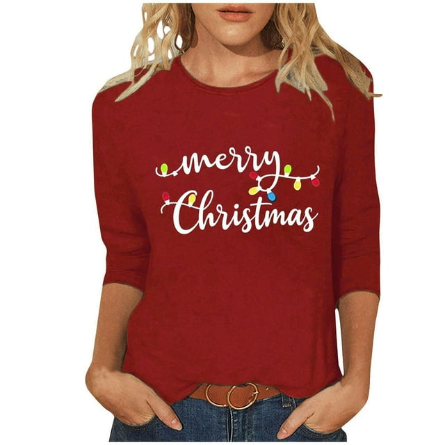 Womens Christmas Tops - Printed T-Shirts for Home and Casual Daily Use