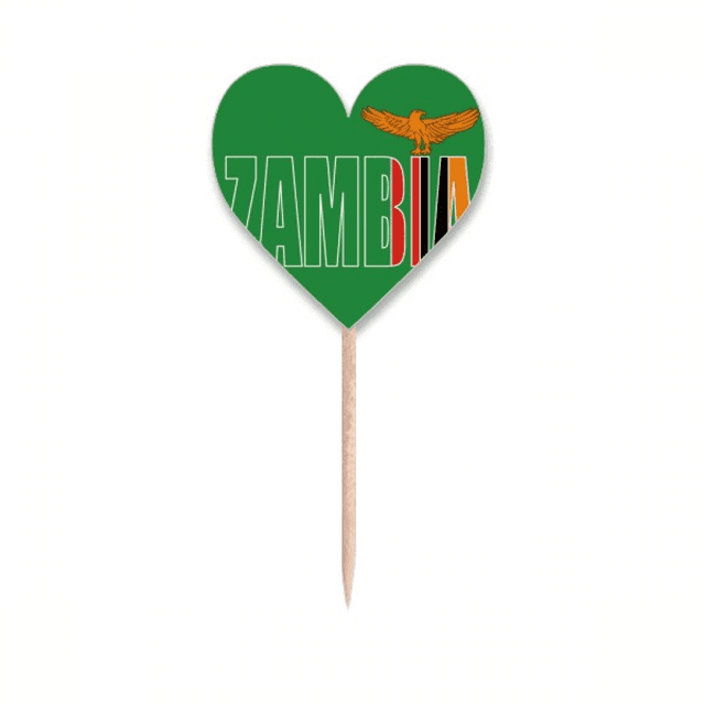 Zambia Country Flag Name Art Deco Fashion Toothpick Flags Heart Lable Cupcake Picks