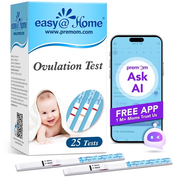 Easy@Home Ovulation Test Strips, 25 Pack Fertility Predictor Kit, Powered by Premom iOS and Android App, 25 LH Strips