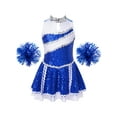 thumbnail image 3 of Aislor Girls Sequins Cheerleading Uniform Cheer Leader Outfits Performance Costume Dance Dress with Pom Poms A Royal Blue 10, 3 of 7
