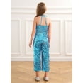 thumbnail image 5 of Raenseen Kids Girls Shiny Sequins Jazz Latin Dance Jumpsuit Sleeveless High Waist Pageant Romper Long Pants Sky Blue 12, 5 of 7