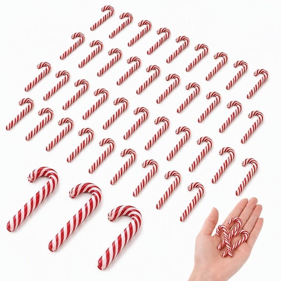 YEMNPIOS 60 Pcs Mini Candy Cane Ornaments Polymer Clay Christmas Red White Craft 1.18 x 0.47 Inch