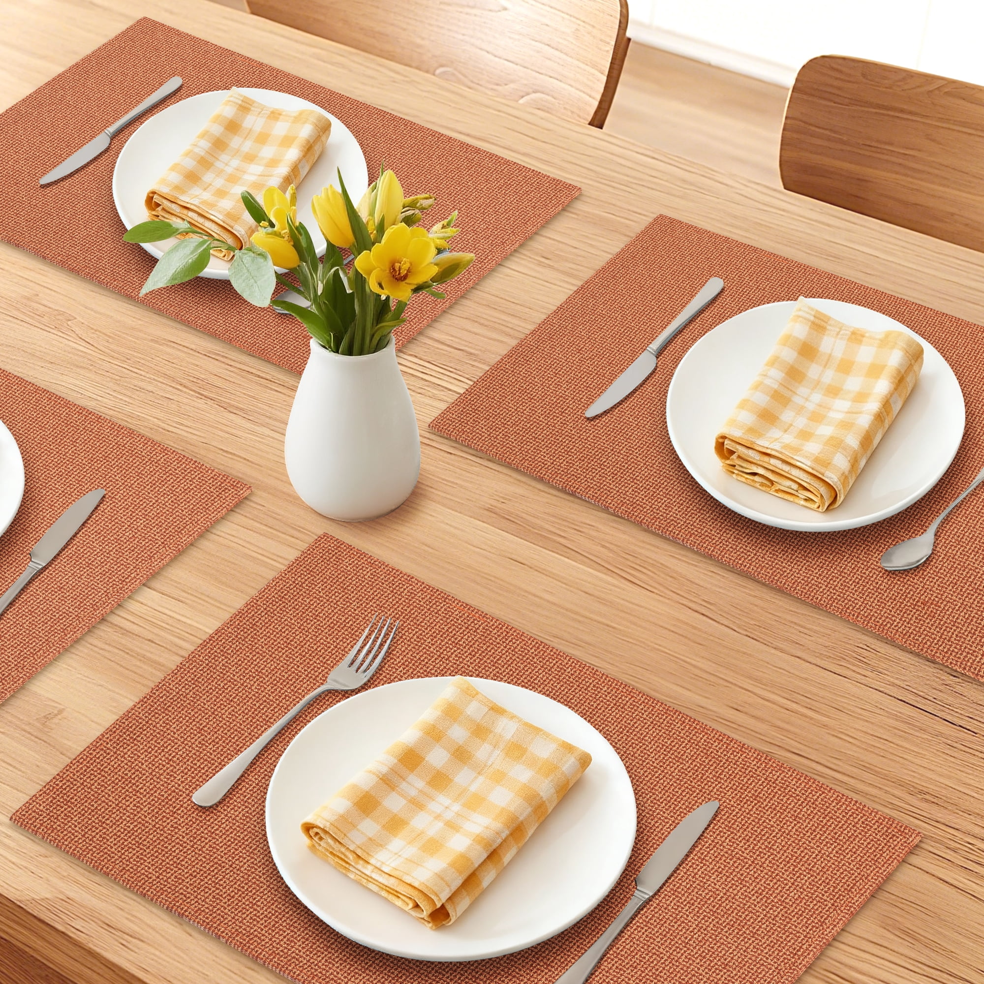 Unique Bargains Cotton and Linen 4Pcs Rustic Table Mats Orange 18.1x11.8inch