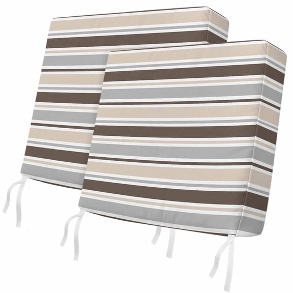 Outdoor Patio Cushion Covers 2 Pack Khaki Stripes Chair Pads Slipcovers with Ties & Zipper Waterproof Seat Cover Set Grey Brown Classic Striped Seat Cushion Covers for Outdoor Couch Sofa 20x18 Inch