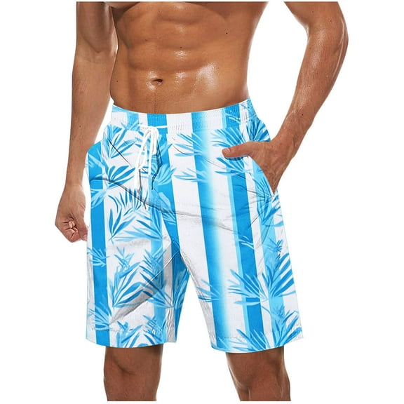 Iugvhana Men's Swim Trunks Quick Dry Bathing Suit Big & Tall Beach Swimsuits with Drawstring Print Summer Beach Shorts Light Blue XXXXXL