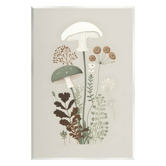 Stupell Industries Soft Mushrooms on Grey Botanical & Floral Painting Unframed Art Print Wall Art, 13 x 19
