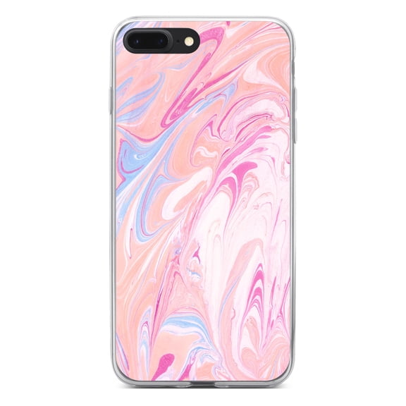 DistinctInk Clear Shockproof Hybrid Case for iPhone 7 PLUS / 8 PLUS (5.5" Screen) - TPU Bumper, Acrylic Back, Tempered Glass Screen Protector - Pink Blue White Marble Image - Printed Marble Image