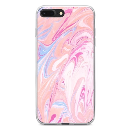 DistinctInk Clear Shockproof Hybrid Case for iPhone 7 PLUS / 8 PLUS (5.5 Screen) - TPU Bumper Acrylic Back Tempered Glass Screen Protector - Pink Blue White Marble Image - Printed Marble Image