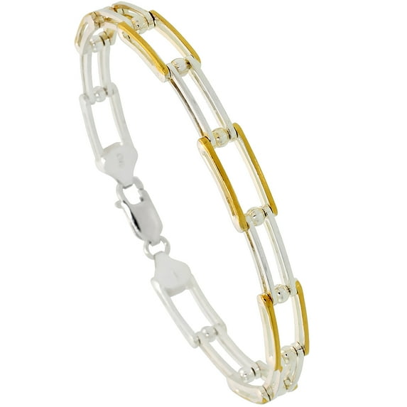 925 Sterling Silver Solid Italian Binario Bar Link Bracelet 7mm